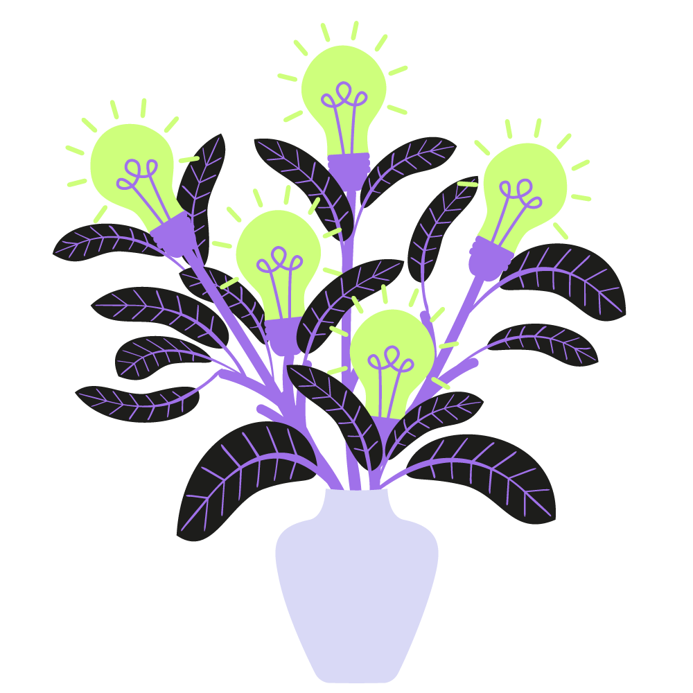 Illustration von eines Bouquets mit einer Pflanze mit vielen Glühbirnen anstelle von Blüten.